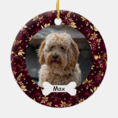 Burgundy Gold Blätter Custom Pet Puppy Dog Foto Keramik Ornament (Hinten)
