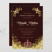 Burgundy Gold Blüh Glitzer Royal Wedding Einladung (Vorne/Hinten)