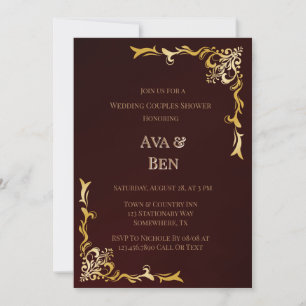 Burgundy Gold Blüh Wedding Couples Dusche Einladung