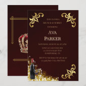 Burgundy Gold Blühte Glitzer Brunch & Bubbly Einladung (Vorne/Hinten)