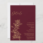 Burgundy Gold Blumendetails in einer Hochzeit Einladung (Rückseite)