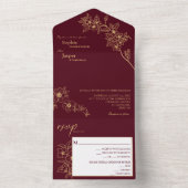Burgundy Gold Blumenhochzeit in einer Einladung (Innen Boden)