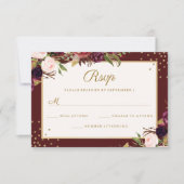Burgundy Gold Blumensparkle RSVP Karte (Vorderseite)