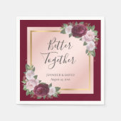 Burgundy Gold Blush Bloral Wedding Napkins Serviette (Vorderseite)