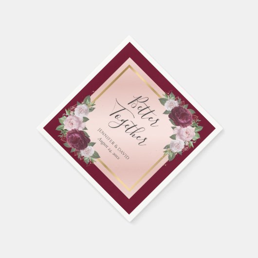 Burgundy Gold Blush Bloral Wedding Napkins Serviette (Ecke)