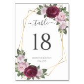 Burgundy Gold Blush Bloral Wedding Tischnummer (Rückseite)