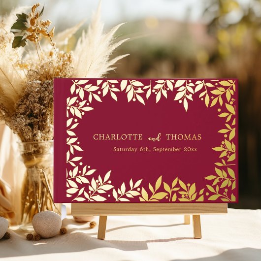 Burgundy gold botanical wedding  gästebuch
