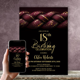 Burgundy Gold Braid 18. Geburtstagsparty Einladung