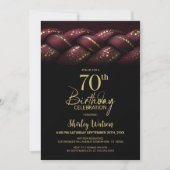 Burgundy Gold Braid 70. Geburtstagsparty Einladung (Vorderseite)
