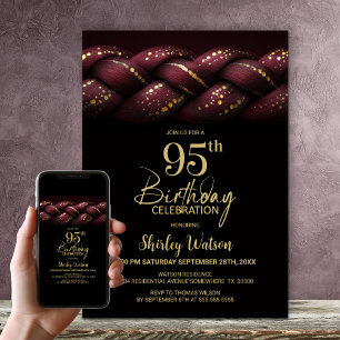 Burgundy Gold Braid 95. Geburtstagsparty Einladung