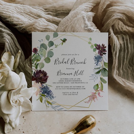 Burgundy Gold Bridal Brunch Brautparty Einladung