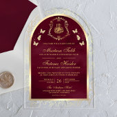 Burgundy Gold Butterfly Arch Muslime Hochzeit Acryleinladungen