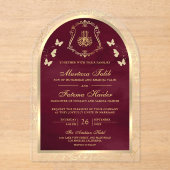 Burgundy Gold Butterfly Arch Muslime Hochzeit Acryleinladungen (Vorderseite)