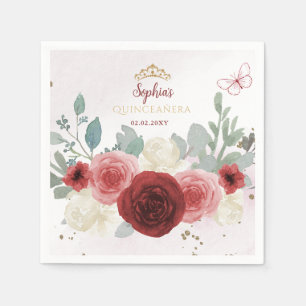 Burgundy Gold Butterfly Tiara Floral Quinceañera Serviette