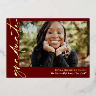 Burgundy Gold Calligraphy Foto Abschluss Folieneinladung