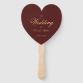 Burgundy Gold Calligraphy Heart Wedding Program Fächer (Vorderseite)