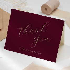 Burgundy Gold Calligraphy Wedding Vielen Dank Karte