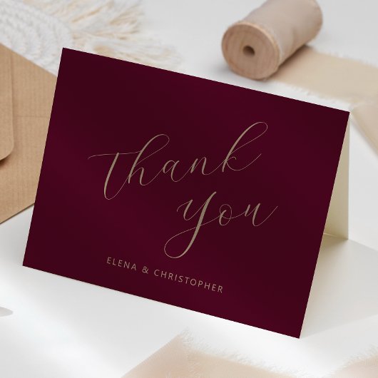 Burgundy Gold Calligraphy Wedding Vielen Dank Karte