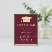 Burgundy Gold Classic Abschluss Save the Date Postkarte (Stehend Vorderseite)