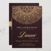 BURGUNDY GOLD CLASSIC VERZIERT MANDALA DINNER PART EINLADUNG (Vorne/Hinten)
