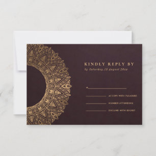 BURGUNDY GOLD CLASSIC VERZIERT MANDALA WEDD RSVP KARTE