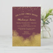 Burgundy Gold Confetti Bridal Dusche Einladung (Stehend Vorderseite)