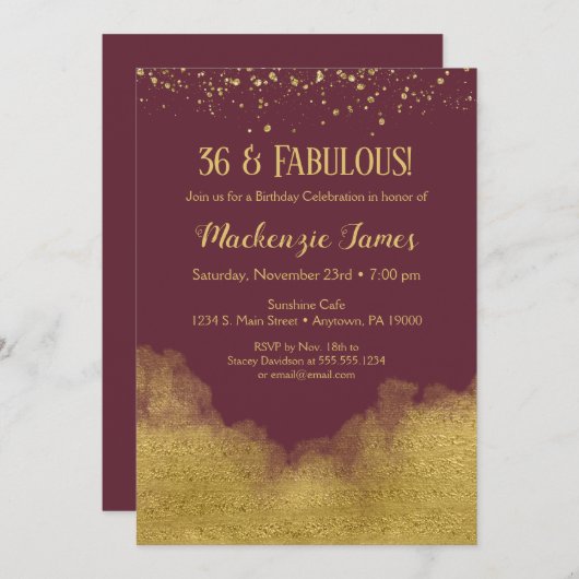 Burgundy Gold Confetti Einladung zum Geburtstag (Vorne/Hinten)