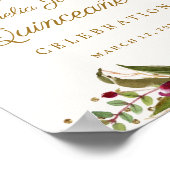 Burgundy Gold Confetti Floral Quinceanera-Zeichen Poster (Ecke)