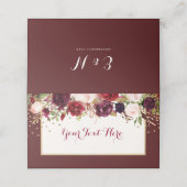 Burgundy Gold Confetti Floral Wedding Platzkarte (Außenseite Aufgefaltet)