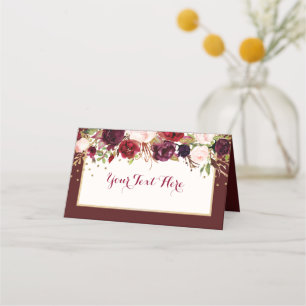 Burgundy Gold Confetti Floral Wedding Platzkarte