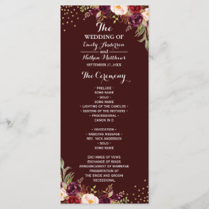 Burgundy Gold Confetti Floral Wedding Program Programm