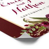 Burgundy Gold Confetti Floral Wedding Sign Poster (Ecke)
