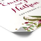 Burgundy Gold Confetti Floral Wedding Sign Poster (Ecke)