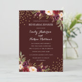 Burgundy Gold Confetti Probe Dinner Einladung (Stehend Vorderseite)