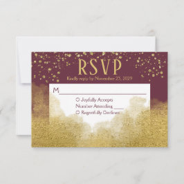 Burgundy Gold Confetti UAWG Wedding Response RSVP Karte