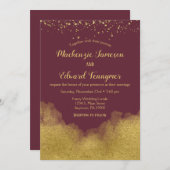 Burgundy Gold Confetti Wedding Einladung Elegant (Vorne/Hinten)