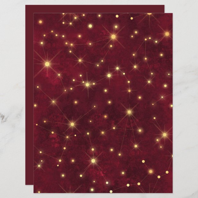 Burgundy Gold Constellation Pattern Scrapbook Pape (Vorne/Hinten)