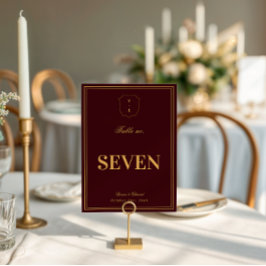 Burgundy Gold Crest Monogram Wedding Table Number Einladung