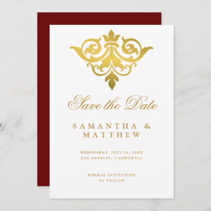 Burgundy Gold Damask Indische Hochzeit retten das Save The Date