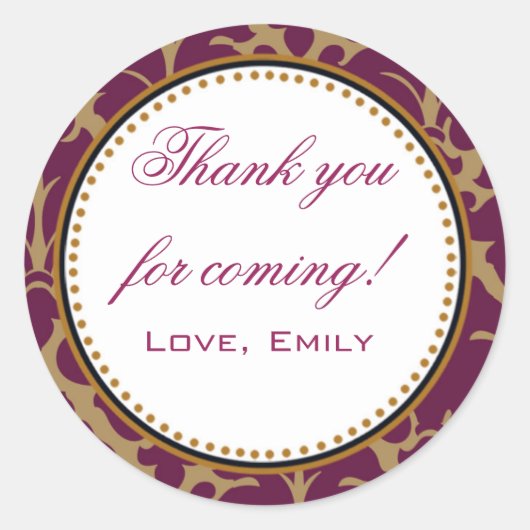 Burgundy Gold Damask Vielen Dank für das Aufkleber (Vorderseite)