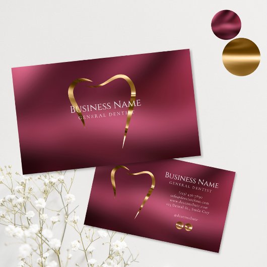 Burgundy & Gold Dentist Business Card Visitenkarte