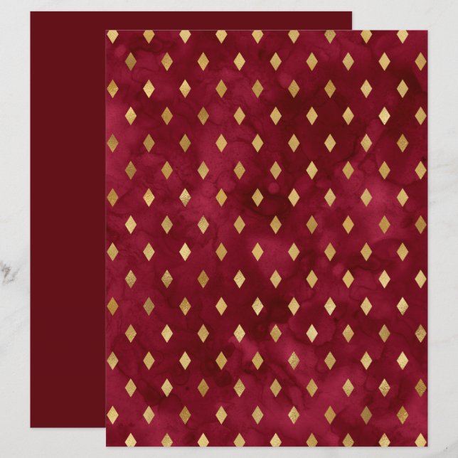 Burgundy Gold Diamond Muster Scrapbook Paper (Vorne/Hinten)