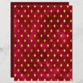 Burgundy Gold Diamond Muster Scrapbook Paper