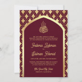 Burgundy Gold Diamonds Arch Muslime Hochzeit Einladung (Vorderseite)