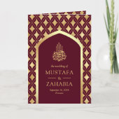 Burgundy Gold Diamonds Arch QR Code für muslimisch Einladung (Vorderseite)