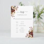 Burgundy Gold Dinner Entrée Wedding RSVP Karte (Stehend Vorderseite)