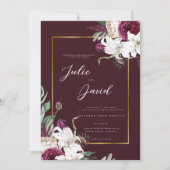 Burgundy Gold - Elegant Floral Luxe Hochzeit Einladung (Vorderseite)