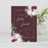 Burgundy Gold - Elegant Floral Luxe Hochzeit Einladung (Stehend Vorderseite)
