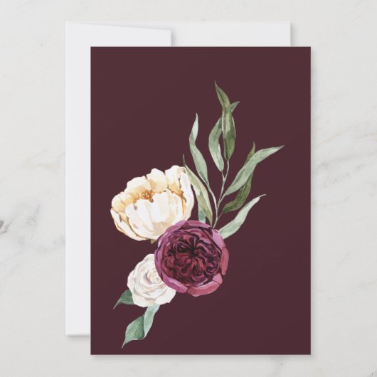 Burgundy Gold - Elegant Floral Luxe Hochzeit Einladung (Rückseite)