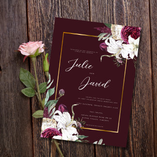 Burgundy Gold - Elegant Floral Luxe Hochzeit Einladung